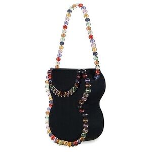 By Far Frida Bead Embellished Black Grosgrain Bag NEW